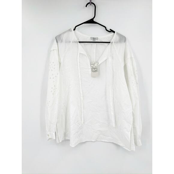 Rails Dari White Eyelet Drop Shoulder Tie Neck Top Size Large NWT - Picture 2 of 6